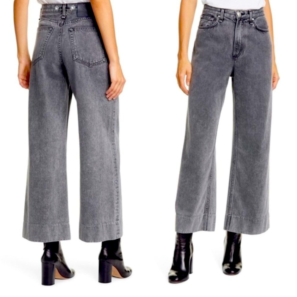 RAG & BONE | Ruth Super Wide High Rise Ankle Jean in Clean Black Magic Sz 27